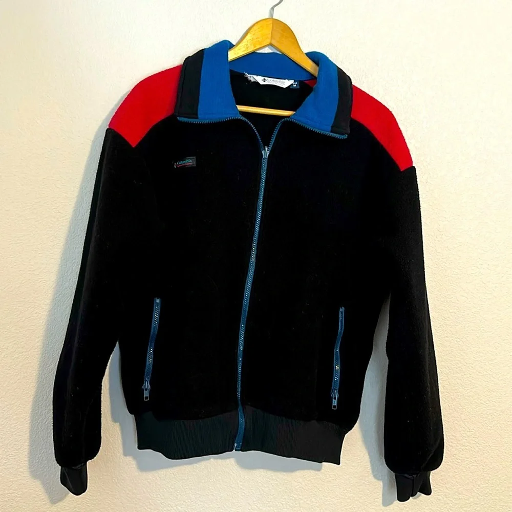 Vintage Columbia Fleece Jacket Men's Medium Black Pink Blue‎ Colorblock Full Zip